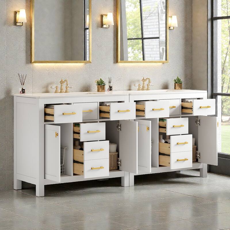 72 Inch Bathroom Vanity Set with Ceramic Sink, Modern Freestanding Storage Cabinet with Drawers and Soft Close Doors