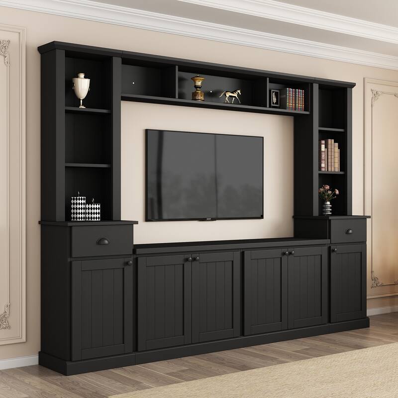 All in One Entertainment Wall Unit Sets with Adjustable Height Bridge, Television Cabinet Media Console Table for Living Room
