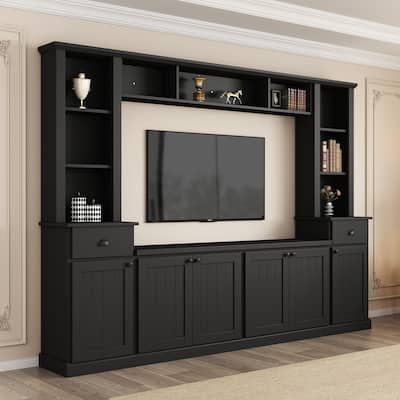 Entertainment Unit with Bridge, TV Stand with Adjustable Shelves for TVs Up to 75'', Two Media Consoles
