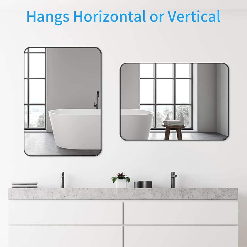 Rectangle Mirror Wall Mounted, Large Size Bathroom Vanity Wall Mirror with Rounded Corner Metal Frame