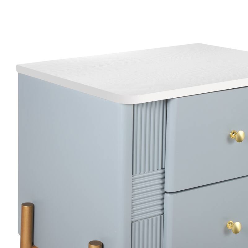 Roomfitters Modern Nightstand with 2 Storage Drawers, Fluted Bedside Table with Gold Metal Handles and Legs