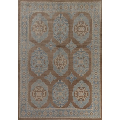 Hand Knotted Oriental 100% Wool Carpet Transitional Floral Brown Oushak Area Rug - 10' 4'' X 7' 11''