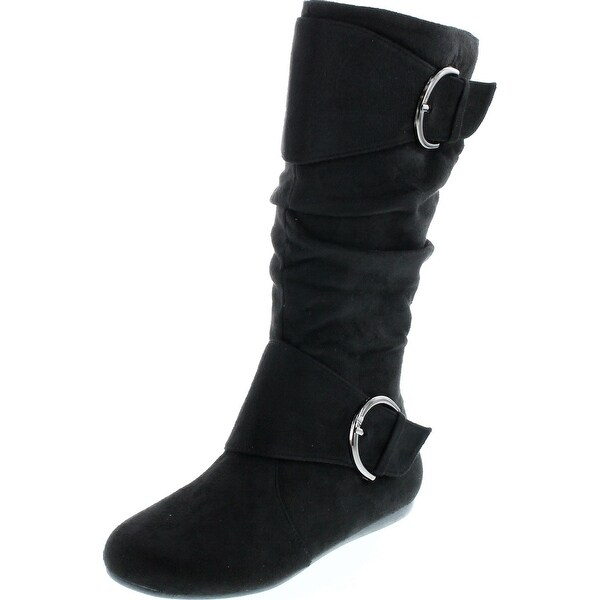 black flat boots with buckles