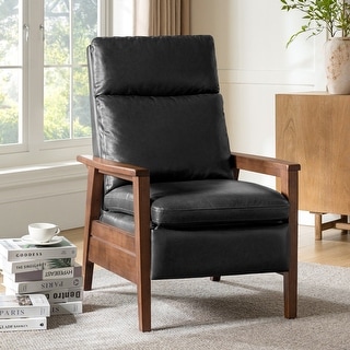 Gladys Mid-Century Modern Genuine Leather Solid Wood Recliner By HULALA HOME
