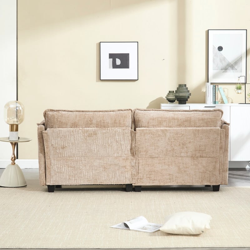 76.77" Chenille Upholstered Sofa with 2 Ottomans