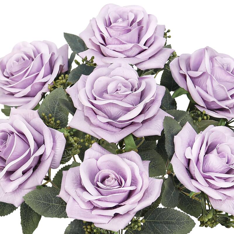 Set of 2 Lilac Purple Artificial Queen Tea Rose Flower Stem Bush Bouquet 17in - 17" L x 9" W x 9" DP