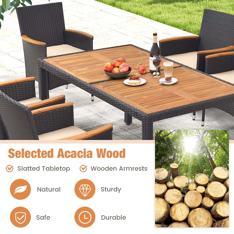 Costway 7 PCS Outdoor Dining Set for 6 with Umbrella Hole Acacia Wood - See Details