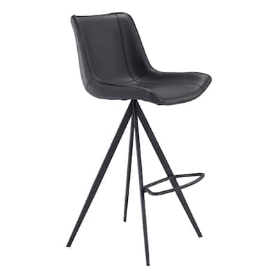 18.7" x 22.8" x 42.1" Black, Leatherette, Stainless Steel, Bar Chair - Chair Set of 2