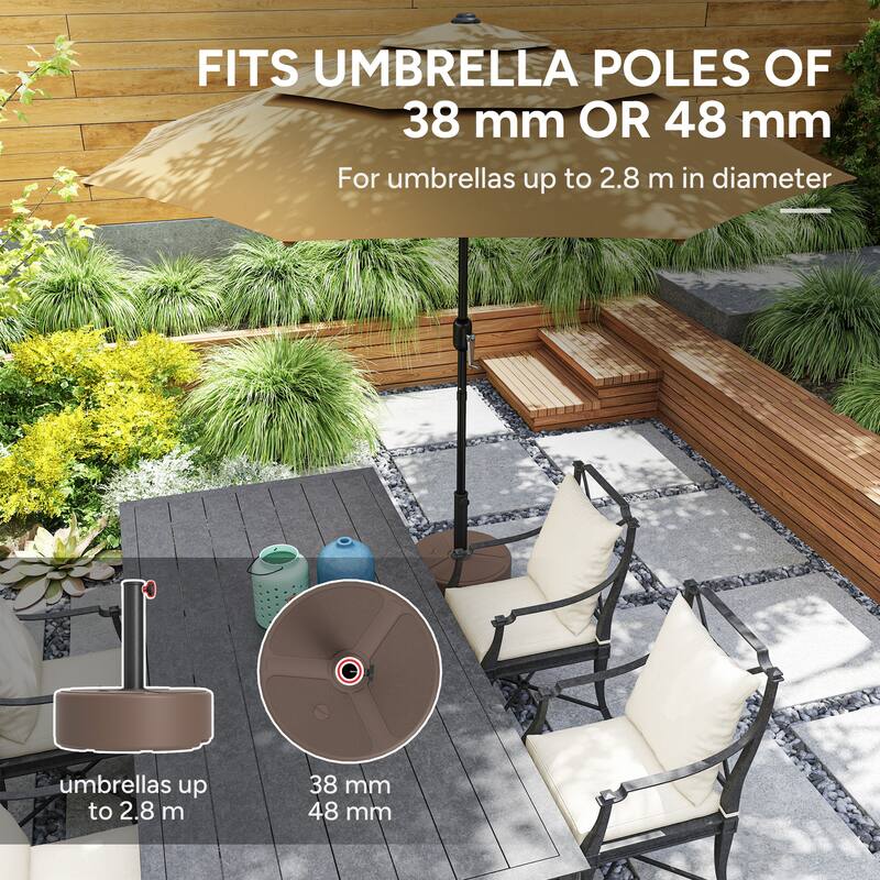 Outsunny Brown HDPE & Metal Umbrella Base Fits 1.5"–1.9" Poles, Up to 9.2’ Diameter, Sand/Water Fillable - Φ17.7" x 12.8" H