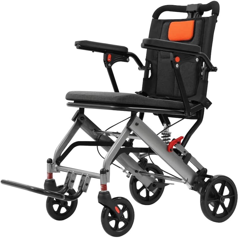 Ultra Lightweight Elderly Transport Wheelchair Portable Lightweight Folding - Black