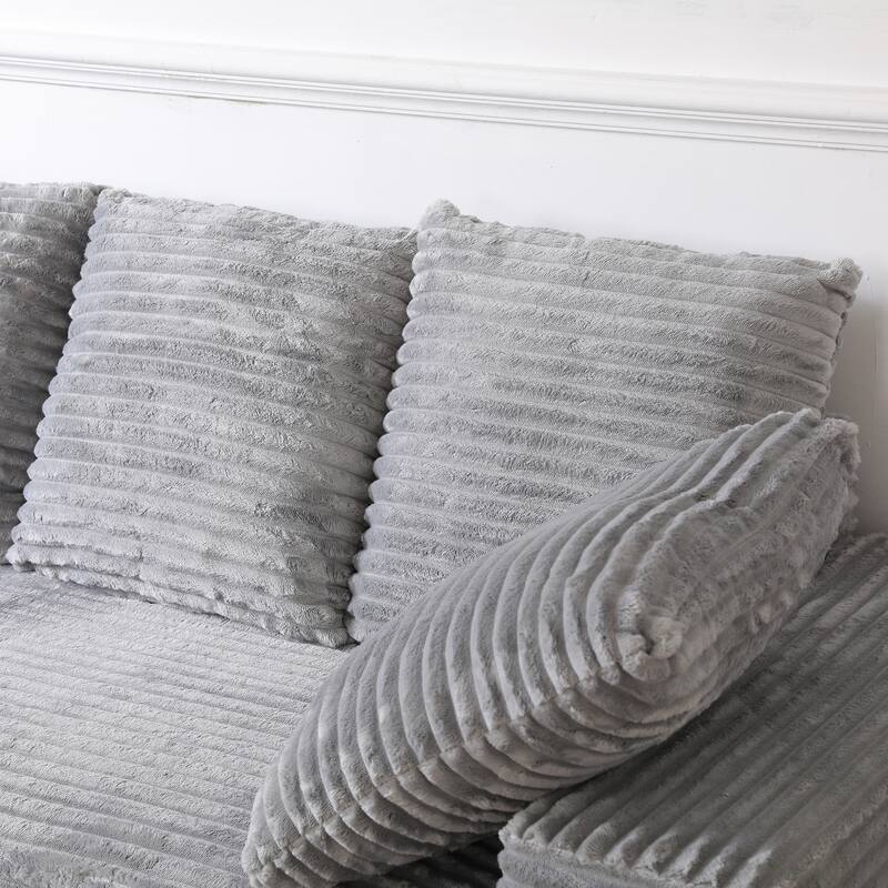 L-Shape Modular Sectional Sofa with Storage Ottoman, Corduroy Upholstered Cloud Couch, Deep-Seat Sofa with 8 Throw Pillows