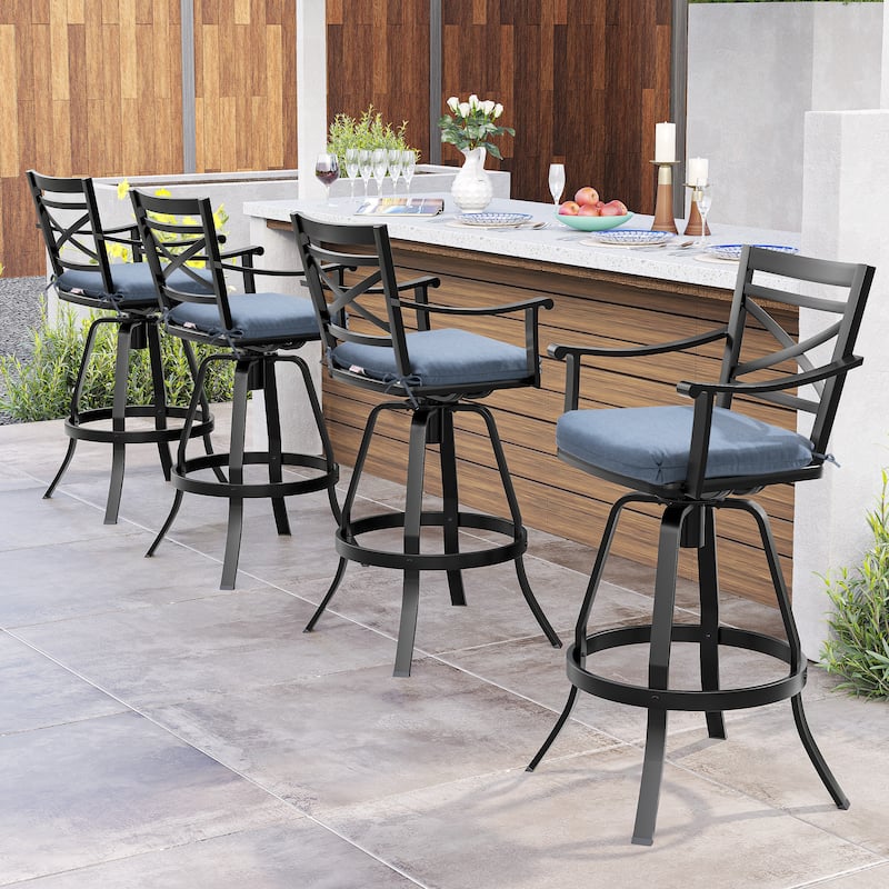 Pellebant Patio Outdoor Aluminum Swivel Bar Stools with Sunbrella Cushion - 21.7 in W x 16.5 in D x 46 in H
