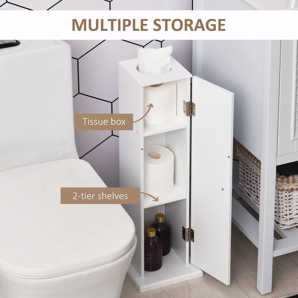Toilet Paper Cabinet Bathroom Corner Cabinet w/ Doors & Shelves, White
