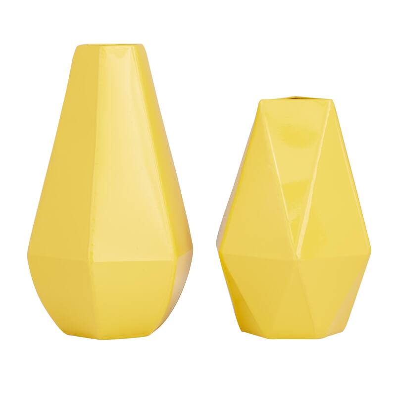 Metal Geometric Decorative Vase - Set of 2 Yellow, Cream, Blue, White - CosmoLiving by Cosmopolitan - Yellow - 12", 10"H