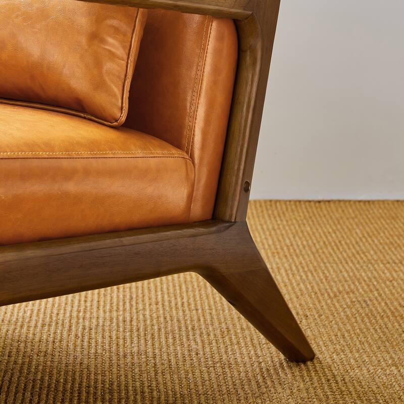 Glitzhome Set of 2 30.75"H Mid-Century Modern PU Leather Accent Chairs - 25.75"W x 33.75"D x 30.75"H