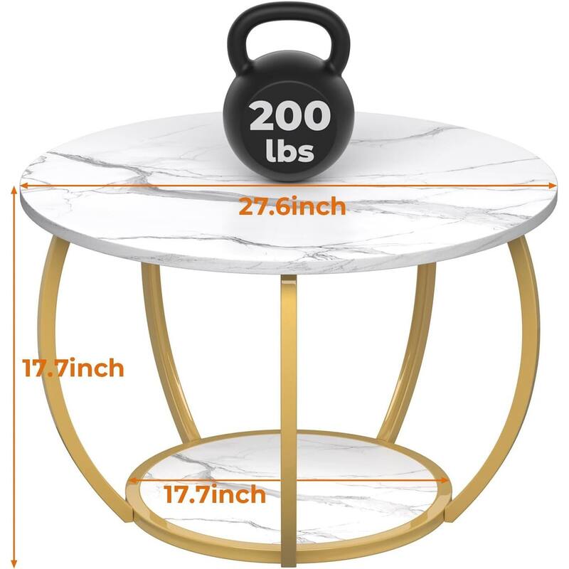 Round Farmhouse Coffee Table w/Storage & Adj. Feet for Small Spaces