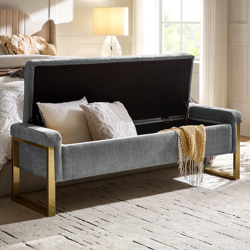 Alina Modern Upholstered Flip Top Storage Bench with Metal Legs by HULALA HOME