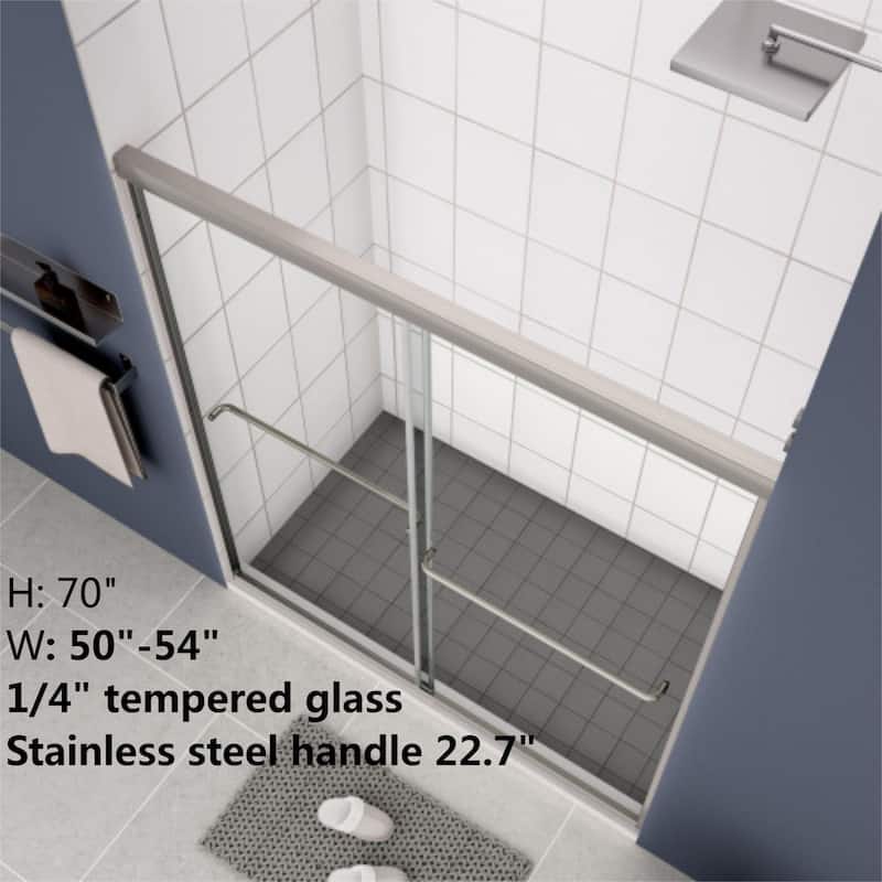 45''/54''W x 70'' H Glass Double Sliding Shower Door in Black/Chrome