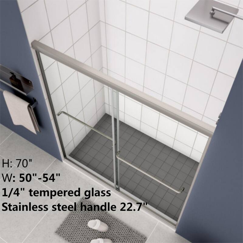 70'' H Glass Double Sliding Shower Door in Black/Chrome - 54x70 - Chrome
