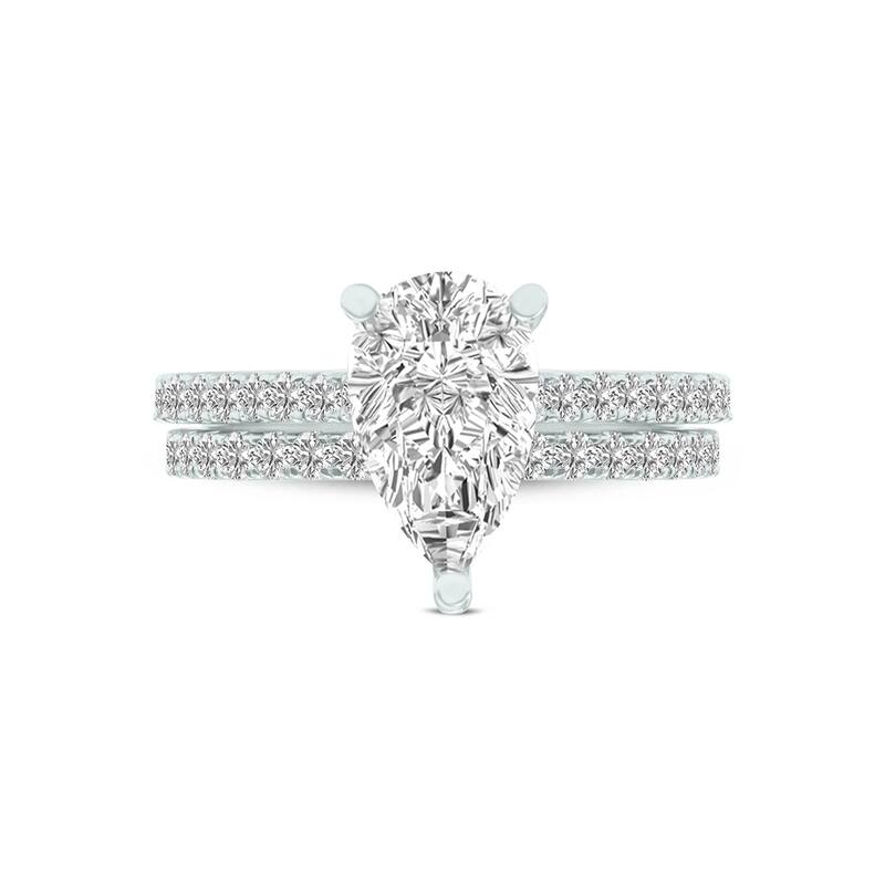 Marquee 3.30 CTW Center Pear Shape Lab Grown Diamond Engagement Ring Set in 14Karat White Gold
