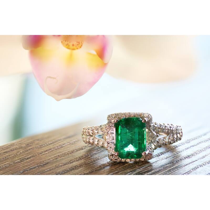 Auriya 14k White Gold 1 9/10ct Emerald-Cut Emerald and 5/8ct TDW Diamond Halo Engagement Ring
