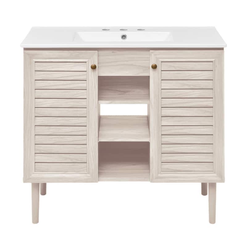 Swiss Madison SM-BV6202-3W Bron 37" Free Standing Single Basin Vanity - White Oak - Oak Finish