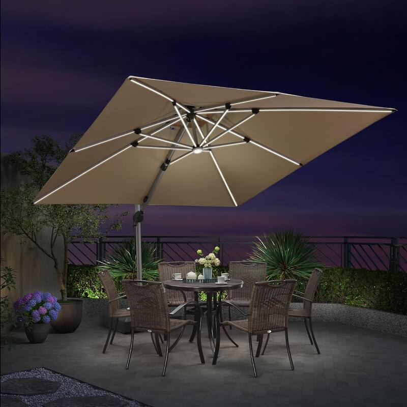 PURPLE LEAF 9/10/11 ft Square 09x12 ft Rectangle Double Top LED Patio Cantilever Umbrella with Base