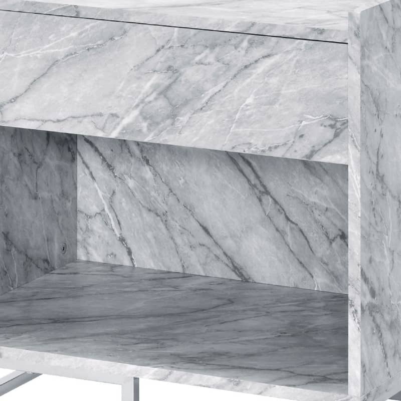 24 in. Chrome Rectangle Faux Marble End Table, Sturdy Build End Side Table for Living Rooms