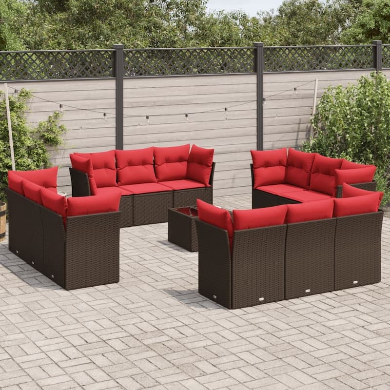 vidaXL 12 Piece Patio Sofa Set with Cushions Black/Brown/Gray Poly Rattan - 24.4 x 24.4 x 27.2