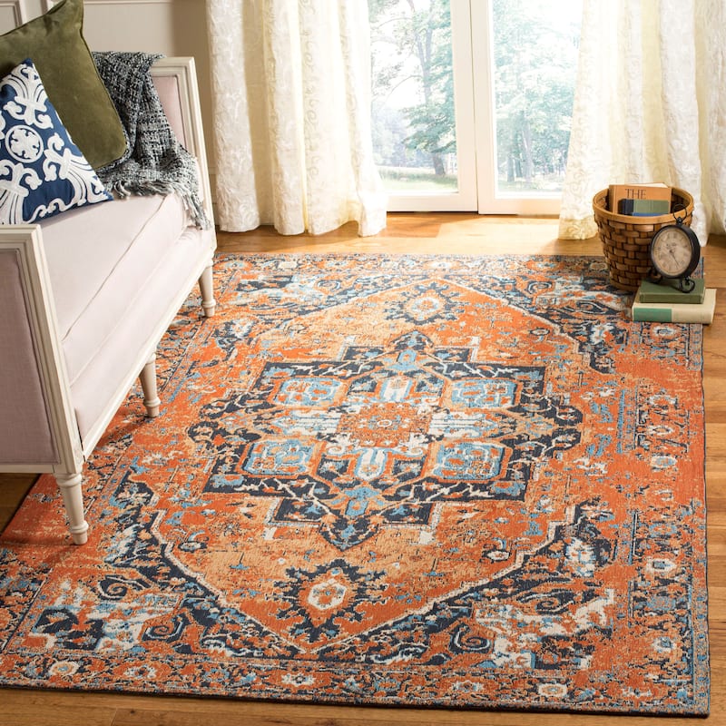 SAFAVIEH Classic Vintage Boho Aishah Boho Oriental Cotton Rug - 8' x 11' - Orange/Navy