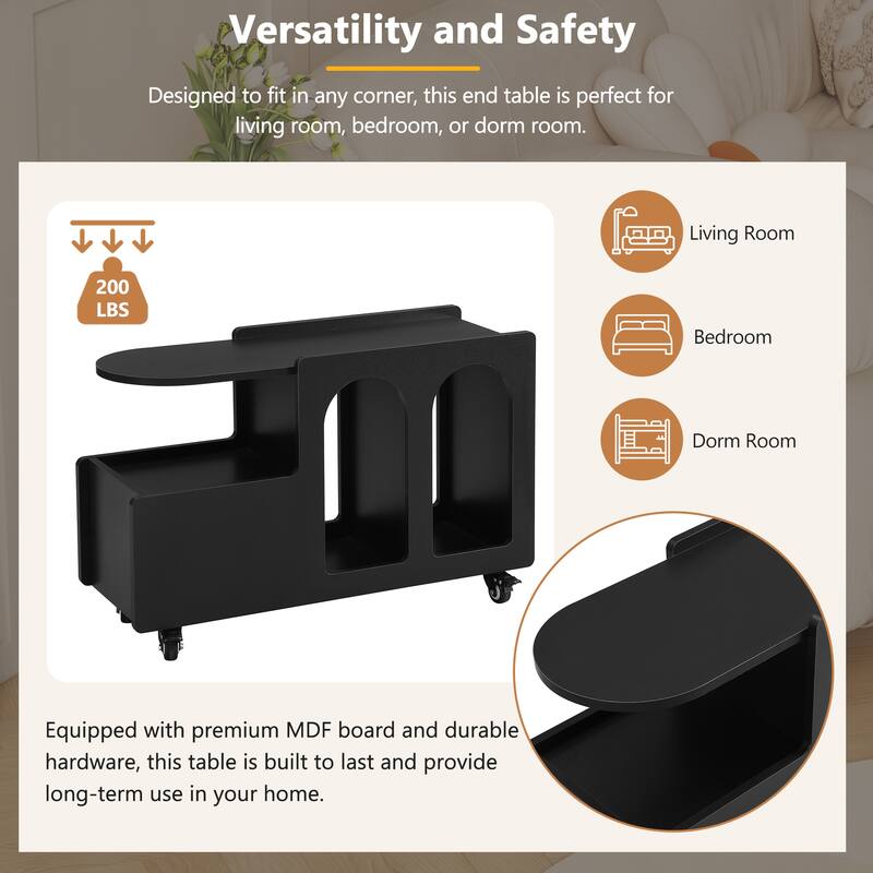 Mobile End Table with lockable wheels, Side Table with Storage Drawer, 11.8inch Narrow Nightstand with Multi-layer Storage