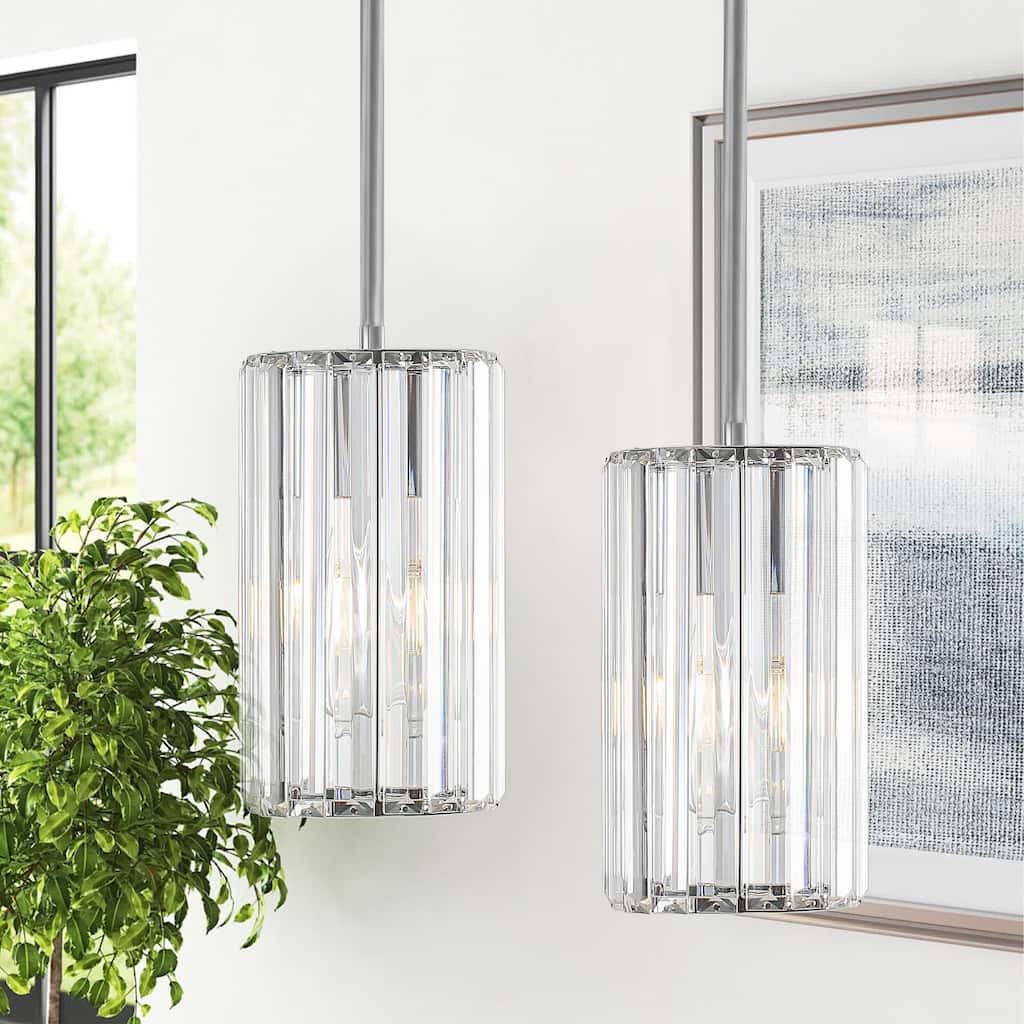 2 Pack Modern 1-Light Vertical Striped Crystal Pendant Light