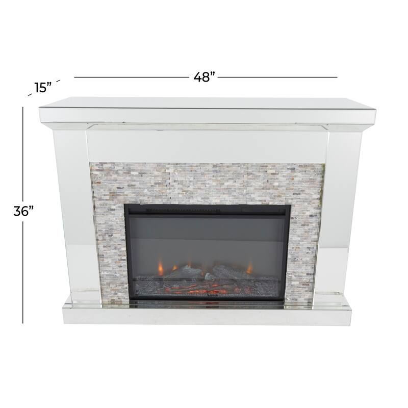 Glass Mirrored Fireplace with Remote Control - Silver - Roche River Decor - 15"W x 48"L x 36"H