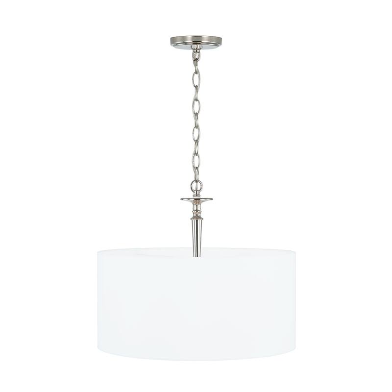 Abbie 3-light Drum Pendant w/ White Fabric Shade & White Glass DIffuser