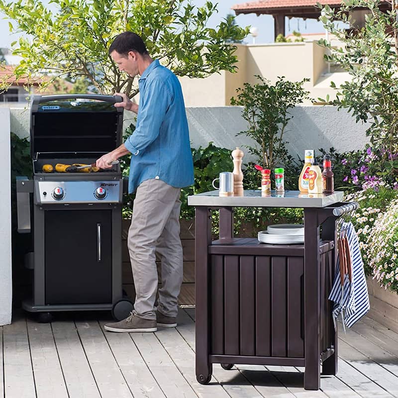 Keter Unity 40 Gallon Stainless Steel Top Storage Grilling Bar Cart (Set of 2) - 32.2
