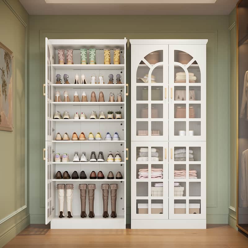 35 Pairs Tall Shoe Storage Cabinet with Doors, 9 Tiers Shoe Rack Organizer with LED Light and Adjustable Shelves for Entryway