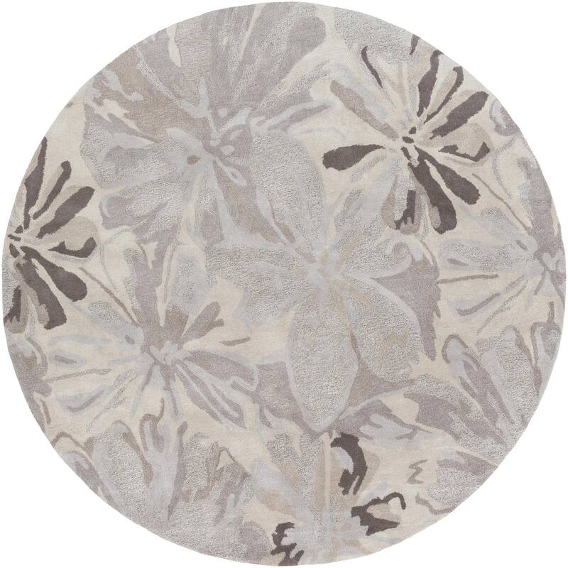Livabliss Athena Country Floral & Botanical Area Rug - Light Gray/Brown - 8' x 8' Round