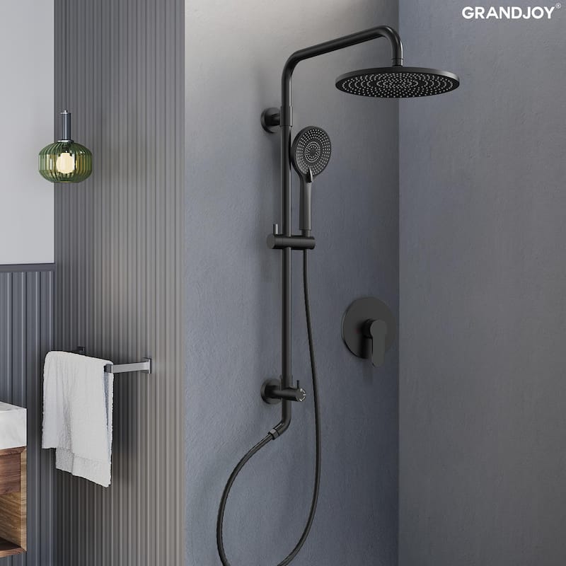 GRANDJOY 10" Round Rainfall Shower System Handheld Showerhead with Adjustable Bar