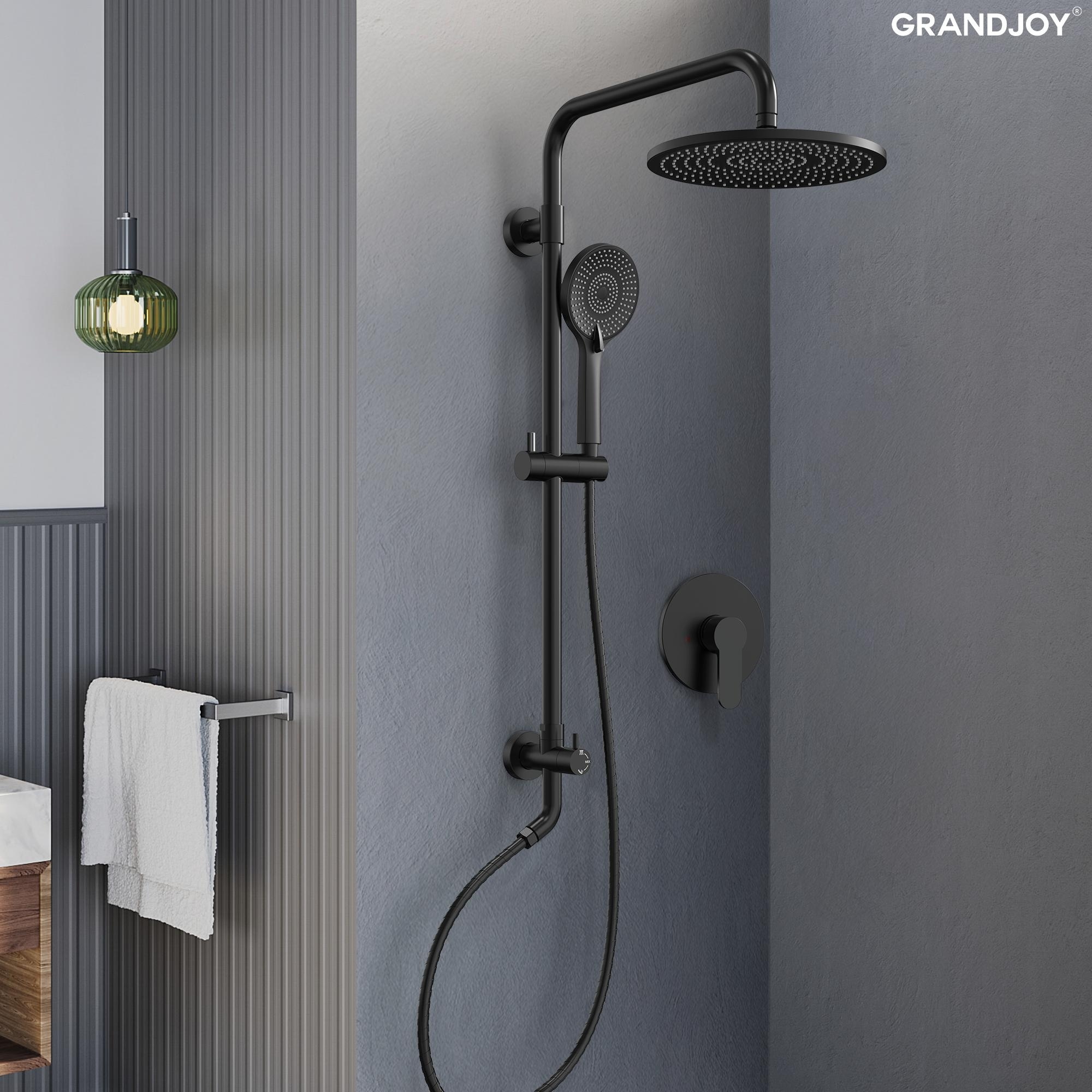 GRANDJOY 10" Round Rainfall Shower System Handheld Showerhead with Adjustable Bar