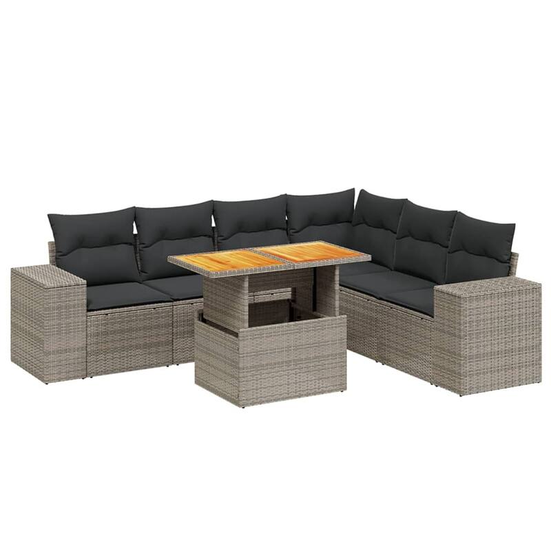 vidaXL Patio Sofa Set with Cushions Table and Modular Sofas 7 Piece Poly Rattan