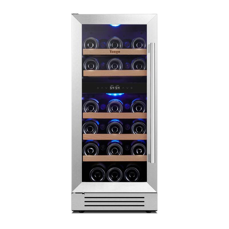Yeego 14.8 in.28-Bottle Dual Zone Wine Cooler Refrigerator Fridge with Built-In/Freestanding Design
