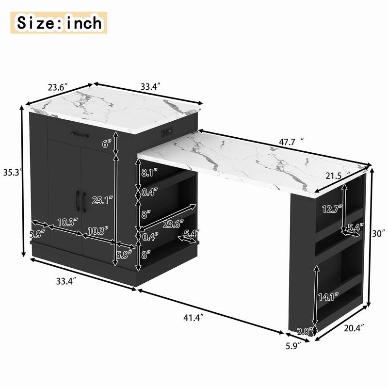 80.7" Kitchen Island with Extendable Top, Drawers and Cabinets for Versatile Cooking and Dining Solutions