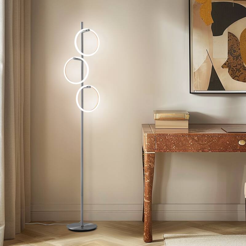 Brightech Saturn 66 in. Industrial 3-Light 3-Way Dimming LED Floor Lamp with 3 Replaceable LED Rings