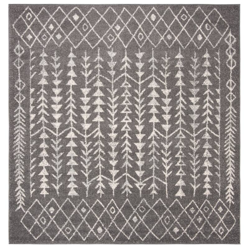 SAFAVIEH Tulum Adda Moroccan Boho Rug - 6'7" Square - Dark Grey/Ivory