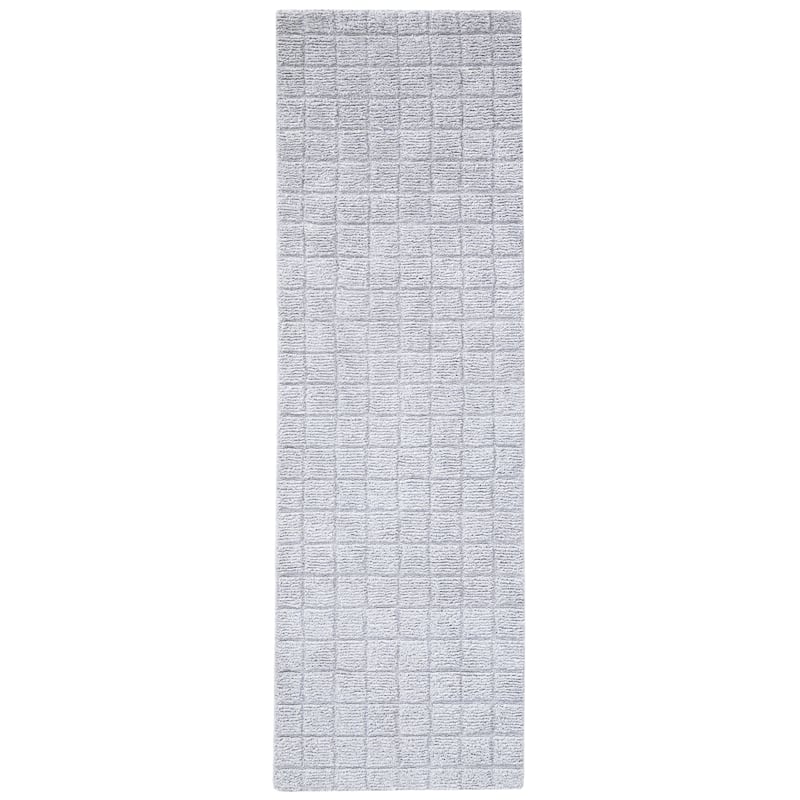 Terra by Obeetee Manhattan Squares Gray Rug - Cream/Onyx - 2'6" x 8'