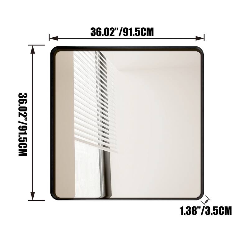 GDF Studio - Rosita 36 Inch Square Metal Framed Wall Mirror - Black
