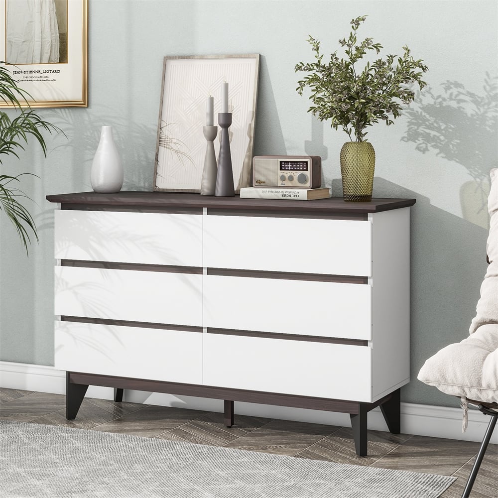 6-Drawer Wood Double Dresser with Wide Drawers