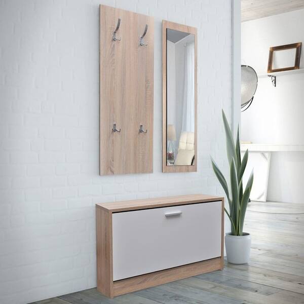 Shop Vidaxl Oak And White 3 In 1 Wooden Shoe Cabinet Set Free