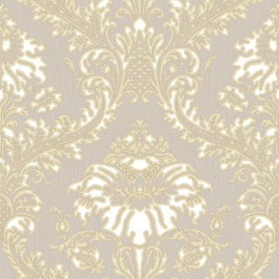 Galerie Wallcoverings Cottage Chic Traditional Damask Vinyl on Non-woven Metallic Wallpaper Roll
