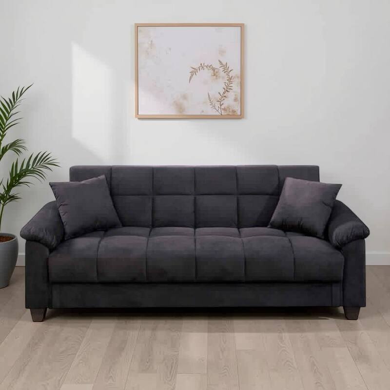 Microfiber Adjustable Sofa With 2 Pillows In Ebony Gray